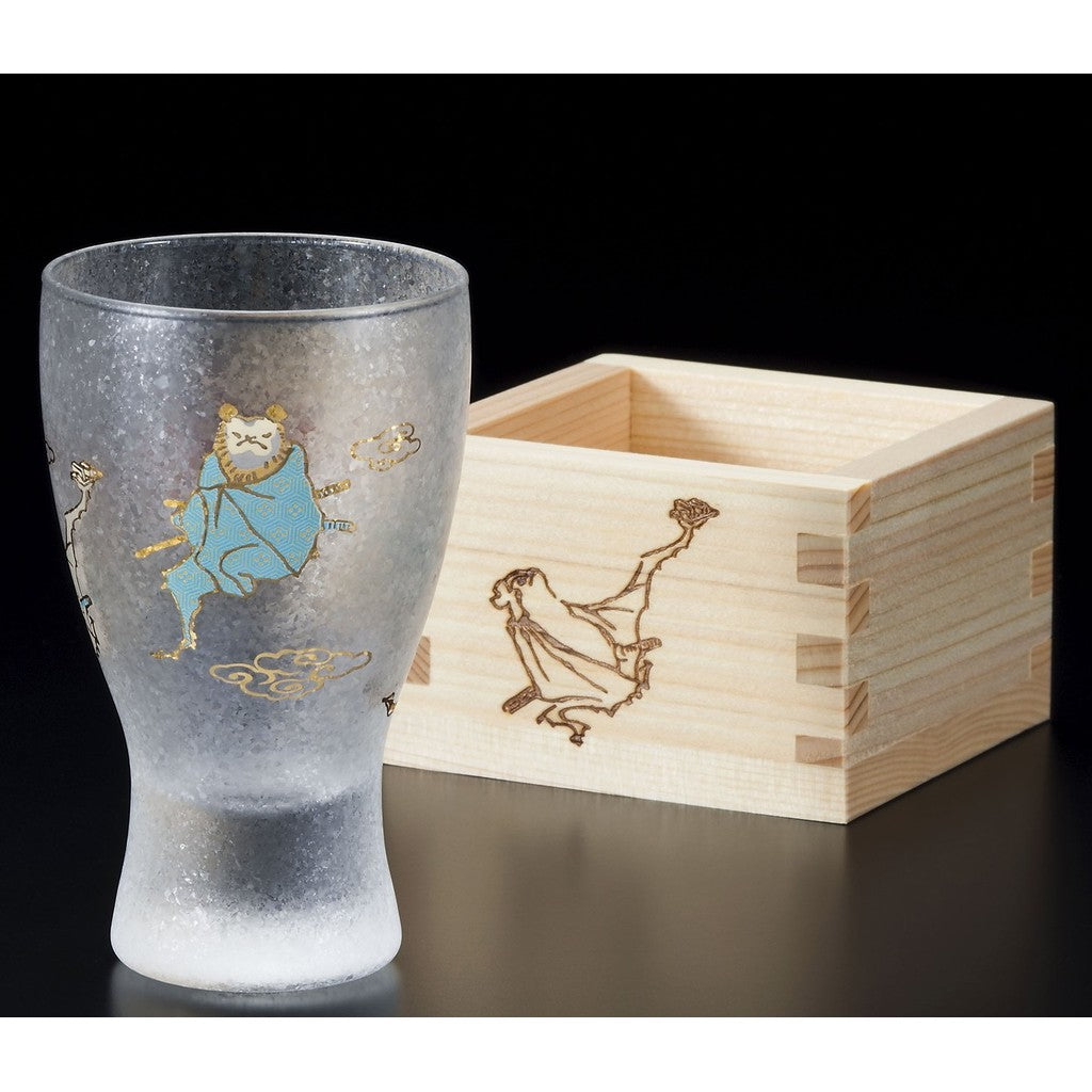ADERIA Sake Glass Lucky Animals Bat Masu Sake Glass 100ml [Premium Nippon Taste / Hinoki Masu / Cup with Masu] Made in Japan Gift Box Included Birthday Gift Present 6781