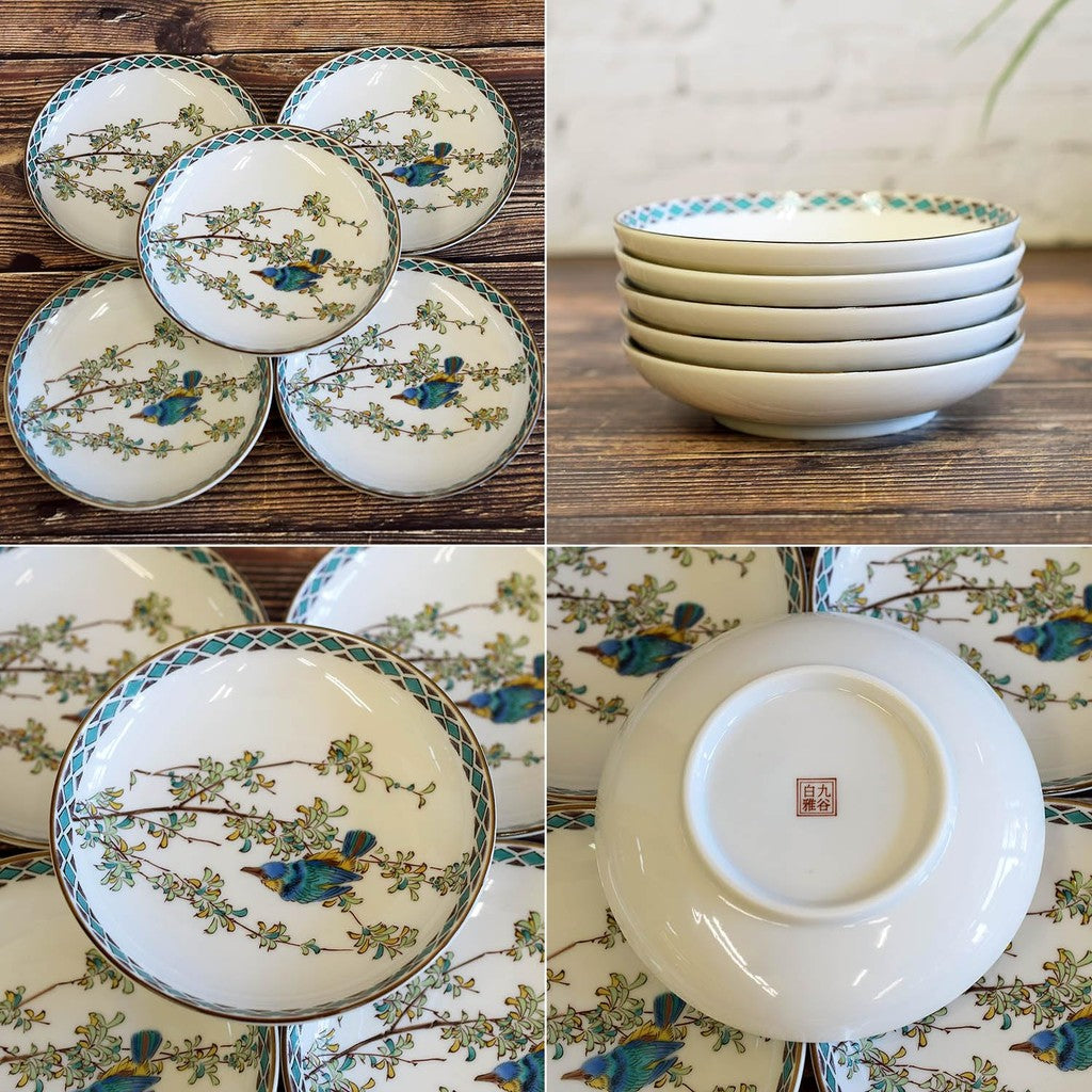 Waza no Kura Plate Set – Stylish Kutani Ware Small Plates, 5-Piece Set, Kingfisher Design, Ceramic, Japanese Tableware, Side Plates, Made in Japan