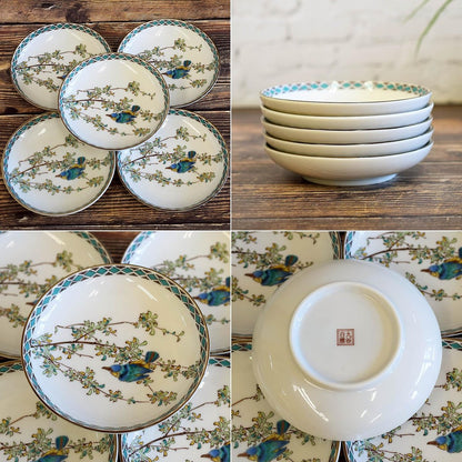 Waza no Kura Plate Set – Stylish Kutani Ware Small Plates, 5-Piece Set, Kingfisher Design, Ceramic, Japanese Tableware, Side Plates, Made in Japan
