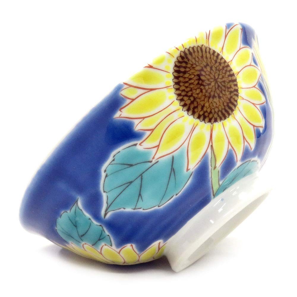 【made in japan】"Waza no Kura Kutani Ware Rice Bowl with Sunflower Design, Premium Ceramic Tableware, Elegant Japanese Dish, Perfect Gift for Celebrating 70th Birthday"