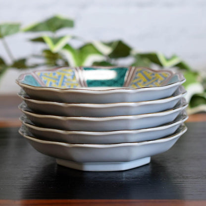 Waza no Kura Stylish Plate Set - Kutani Ware Small Plates (Set of 5) with Varying Flower and Bird Designs - Ceramic Japanese Tableware - Made in Japan