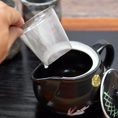 Stylish Japanese Kyusu Teapot, Kutani Ware Moon Rabbit Design, Elegant Ceramic Pot with Inline Mesh Strainer, Brand: Waza no Kura, Made in Japan, Perfect Tableware for Tea Lovers.