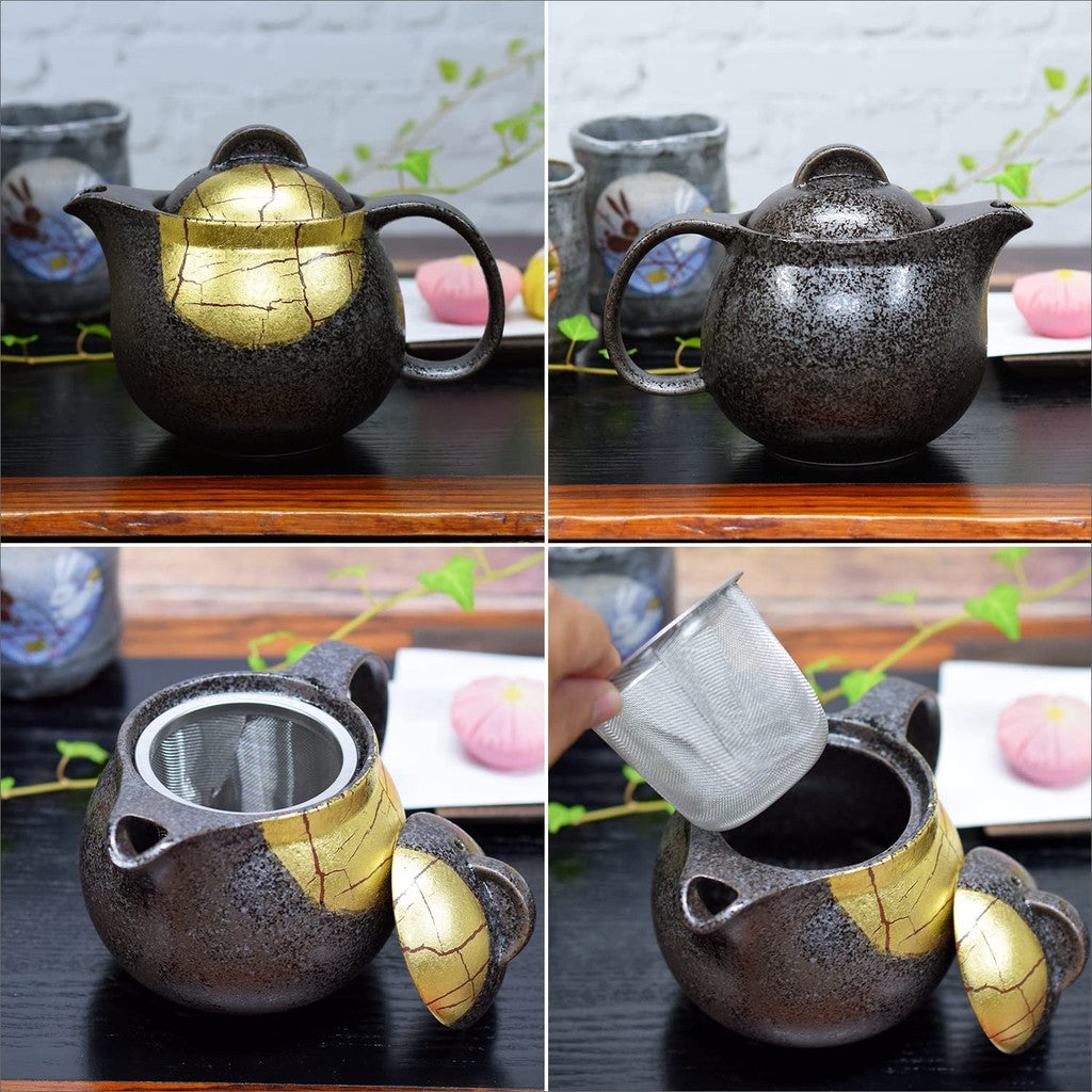 【made in japan】
Stylish Japanese Ceramic Teapot with Gold Leaf Design, Kutsunai Ware Kyushu Yaki, Includes Tea Strainer, High-End Tableware, Perfect Gift for Birthdays, Made in Japan.