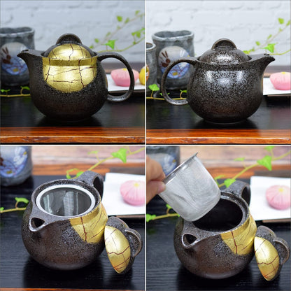 【made in japan】
Stylish Japanese Ceramic Teapot with Gold Leaf Design, Kutsunai Ware Kyushu Yaki, Includes Tea Strainer, High-End Tableware, Perfect Gift for Birthdays, Made in Japan.