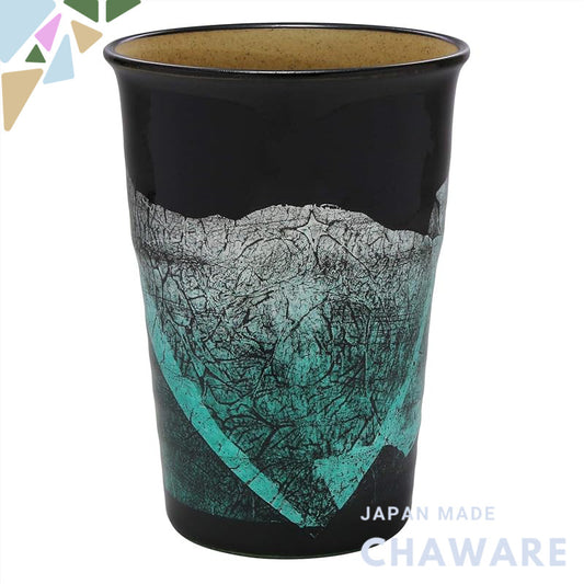 【made in japan】
Kutani Ware Free Cup - Tenmoku Silver Glaze with Blue Decoration
