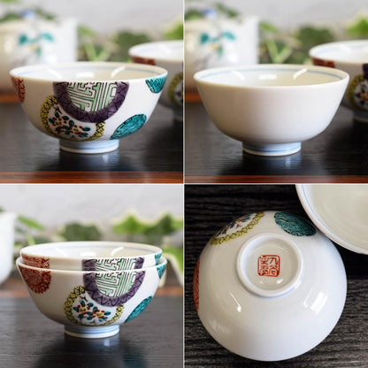 【made in japan】
Couple's Ceramic Bowl and Tea Cup Set, Kutani-yaki Colorful Pattern Design, Japanese Tableware, Brand New, Made in Japan. Perfect for Traditional Dining Experience.