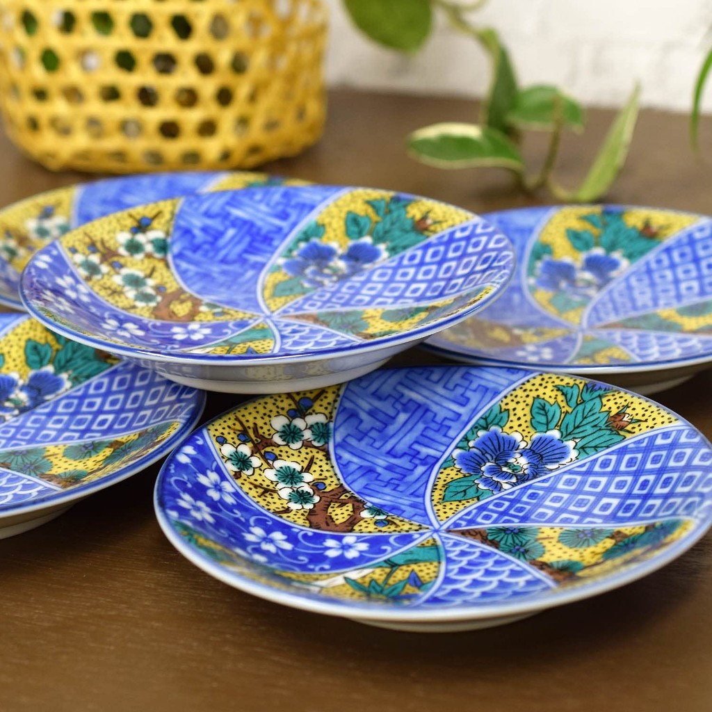 Waza no Kura Plate Set - Stylish Tableware, Kutani Ware, Medium Plates (Set of 5), Yoshidaya Shouchikubai, Ceramic, High-Quality Brand, Japanese Tableware, Side Dishes, Made in Japan, Wedding Gift, Present, Gift.