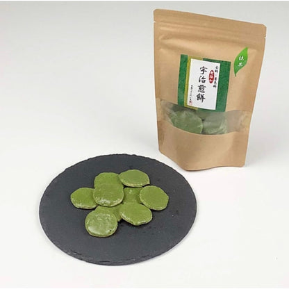 Kyoto Uji Matcha Senbei Rice Crackers - 50g Zipper Bag (1 Pack) from Higashiyama Seika. Premium Uji matcha, hand-brushed by artisans, full of fragrant flavor. No artificial coloring or additives. Perfect snack, gift, or tea accompaniment. Ideal for giftin