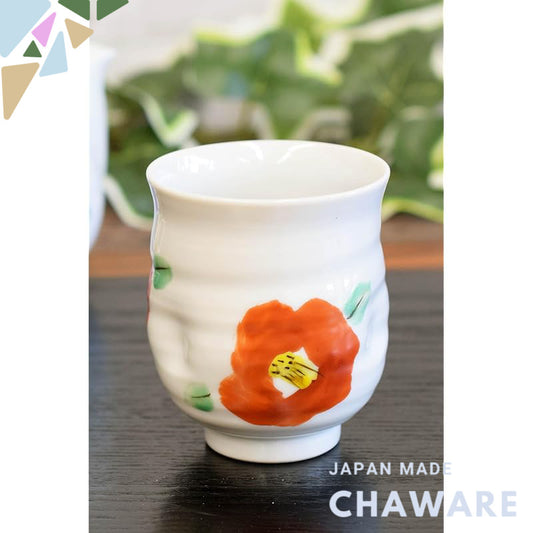【made in japan】
Waza no Kura Stylish Yunomi - Kutani Porcelain Tea Cup with Camellia Design, Elegant Japanese Tableware,