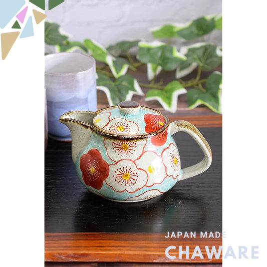 【made in japan】
Stylish Japanese Kyusu Teapot, Kutani Porcelain with Plum Blossom Design, Includes Strainer, Authentic J