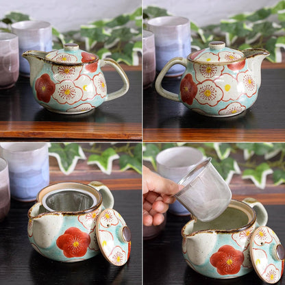 【made in japan】
Stylish Japanese Kyusu Teapot, Kutani Porcelain with Plum Blossom Design, Includes Strainer, Authentic Japanese Tableware, Perfect for Tea Lovers