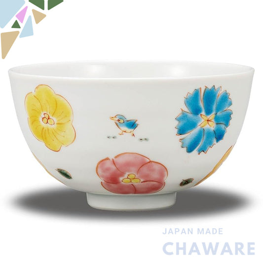 【made in japan】
Stylish Japanese Tea Bowl Set - Kutani Porcelain Rice Bowls with Floral and Bird Design, Premium Quality