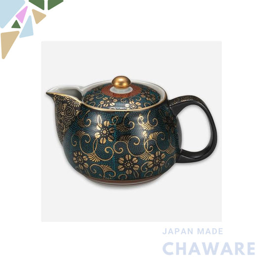【made in japan】
Kutani Ware Iwataya "Kutani Tea Pot" with Strainer - Blue Dots and Iron Flower Design K8-570, Ideal for 