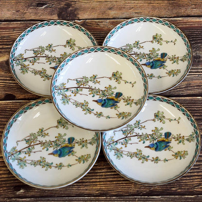 Waza no Kura Plate Set – Stylish Kutani Ware Small Plates, 5-Piece Set, Kingfisher Design, Ceramic, Japanese Tableware, Side Plates, Made in Japan