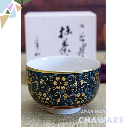 【made in japan】
Stylish Japanese Matcha Bowl - Kutani Ware, Blue Grain Tessen, High-Quality Ceramics for Tea Ceremony, P