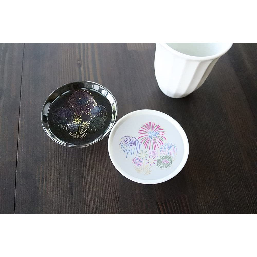 【Designing with Temperature】 Marumo Takagi Pottery Cool Sensation Fireworks Flat Sake Cups Pair Set Ochoko Sakazuki Guinomi Japanese Sake Cool Sensation Cold Beverages Fireworks Color Changing Gift Set for O-chugen (Summer Gift) and Anniversaries Changes