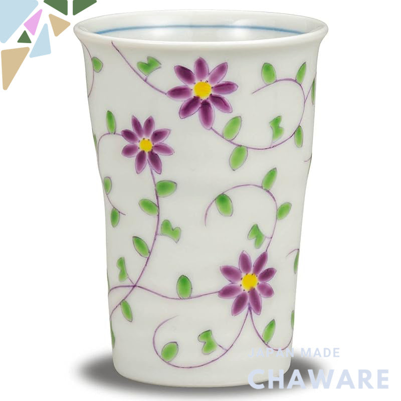 【made in japan】
Waza no Kura Stylish Beer Glass - Premium Kutani Porcelain Sake Set with Floral Vine Design, High-Qualit