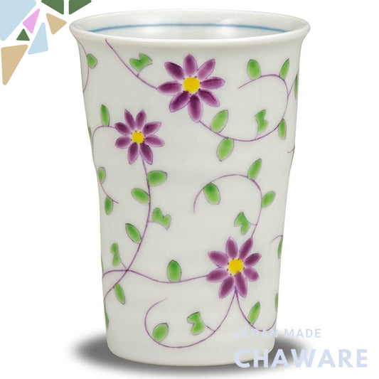 【made in japan】
Waza no Kura Stylish Beer Glass - Premium Kutani Porcelain Sake Set with Floral Vine Design, High-Qualit