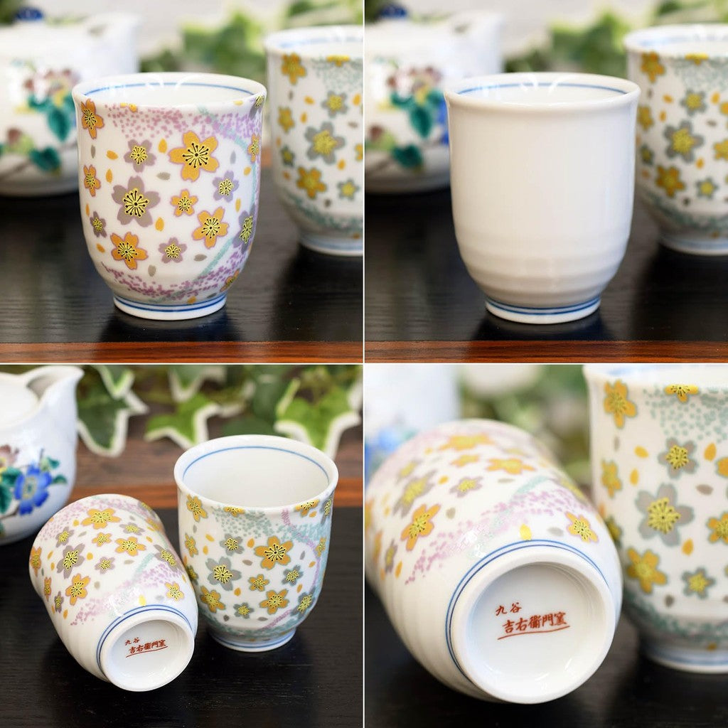 【made in japan】
Stylish Pair of Kutani Porcelain Teacups for Couples - “Kyokusuihana” Design - Japanese Ceramic Tea Bowls, Premium Tableware, Made in Japan
