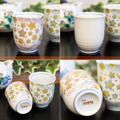 【made in japan】
Stylish Pair of Kutani Porcelain Teacups for Couples - “Kyokusuihana” Design - Japanese Ceramic Tea Bowls, Premium Tableware, Made in Japan