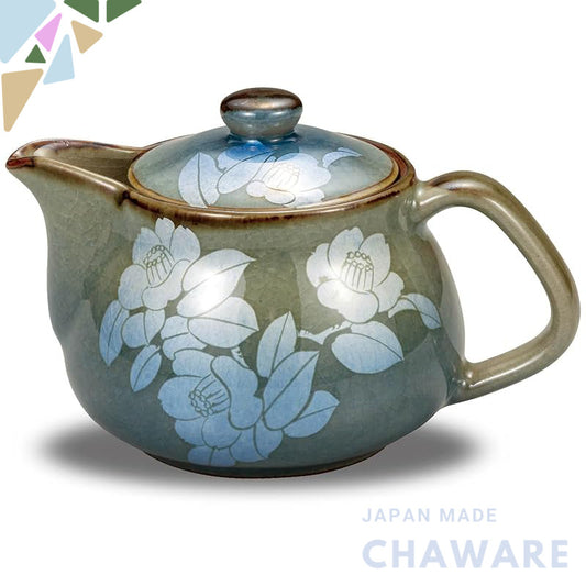 【made in japan】
Elegant Kutani Ware Teapot with Silver-Glazed Camellia Design, Ceramic Japanese Pot with Infuser, Made i