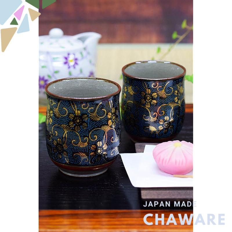 【made in japan】
Stylish Pair of Japanese Kutani Ware Tea Cups - Waza no Kura Blue Granule Design, Perfect for Couples, I