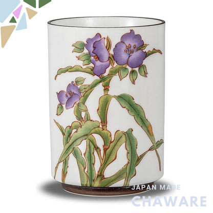 【made in japan】
Stylish Japanese Kutani Tea Cup by Waza No Kura – Large Ceramic Tea Bowl with Purple Iris Design, Perfec