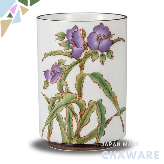 【made in japan】
Stylish Japanese Kutani Tea Cup by Waza No Kura – Large Ceramic Tea Bowl with Purple Iris Design, Perfec