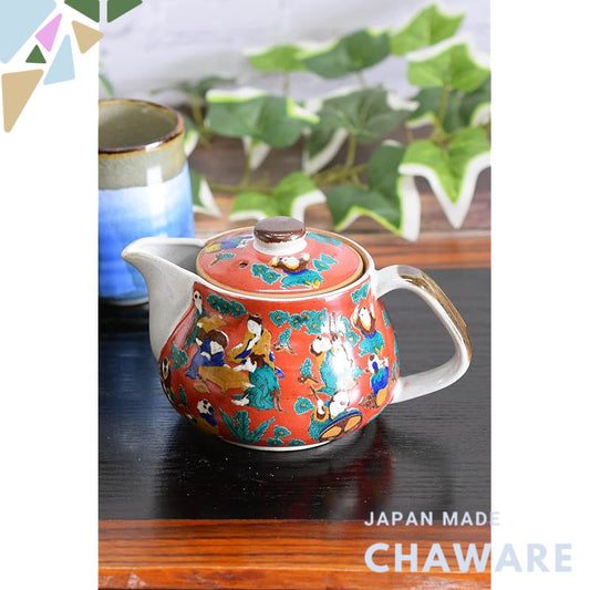 【made in japan】
Stylish Japanese Pottery Teapot with Strainer, Kutani Ware, Luxury Wooden Rice Design, Premium Tableware