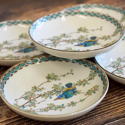 Waza no Kura Plate Set – Stylish Kutani Ware Small Plates, 5-Piece Set, Kingfisher Design, Ceramic, Japanese Tableware, Side Plates, Made in Japan