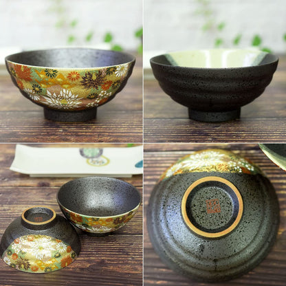 【made in japan】
Waza no Kura Stylish Couple Rice Bowls - Kutani Ware Pair, Elegant Tableware, Gold Floral Design, Premium Ceramic, Ideal for Wedding Anniversaries, Gifts, Japanese Tableware.