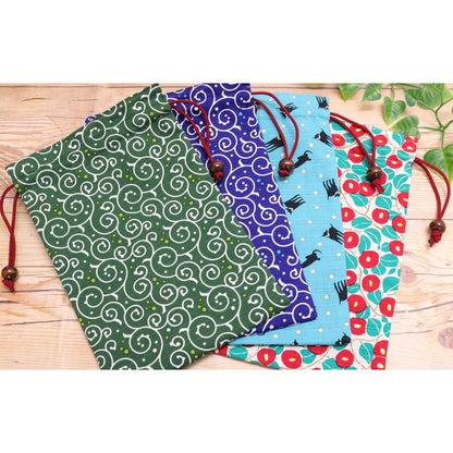 京友 Japanese-made Drawstring Bag for Goshuin Book, Cotton, 18×26.5cm, Pouch Case, Yumenoji, Black Cat, Blue