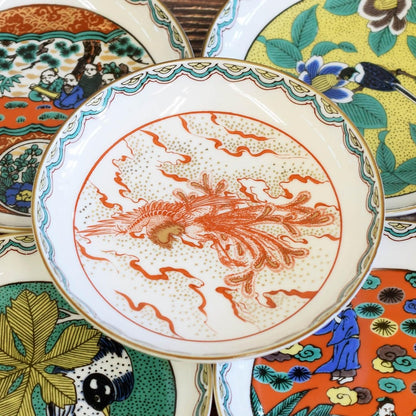 Waza no Kura Plate Set - Stylish Kutani Ware Small Plates, Set of 5, Era Painting, Ceramic, Japanese Tableware, Serving Plates, Made in Japan.