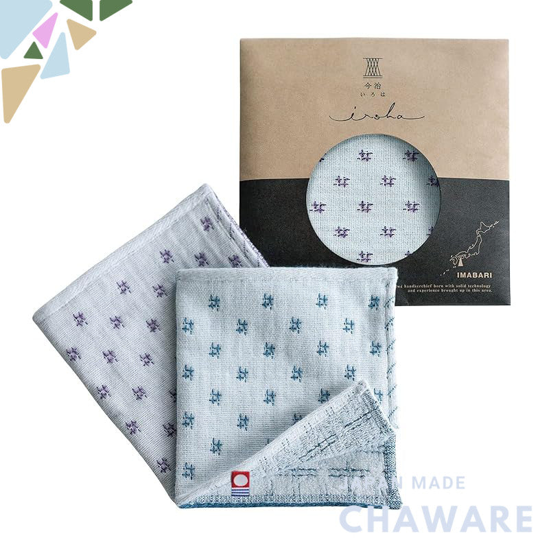 "Top Factory Imabari Iroha Half Handkerchief - Japanese Pattern Imabari Towel (100% Cotton Gauze) - Perfect for Retireme