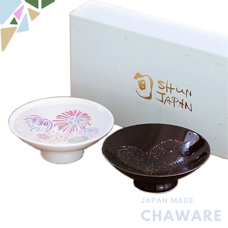 【Designing with Temperature】 Marumo Takagi Pottery Cool Sensation Fireworks Flat Sake Cups Pair Set Ochoko Sakazuki Guin