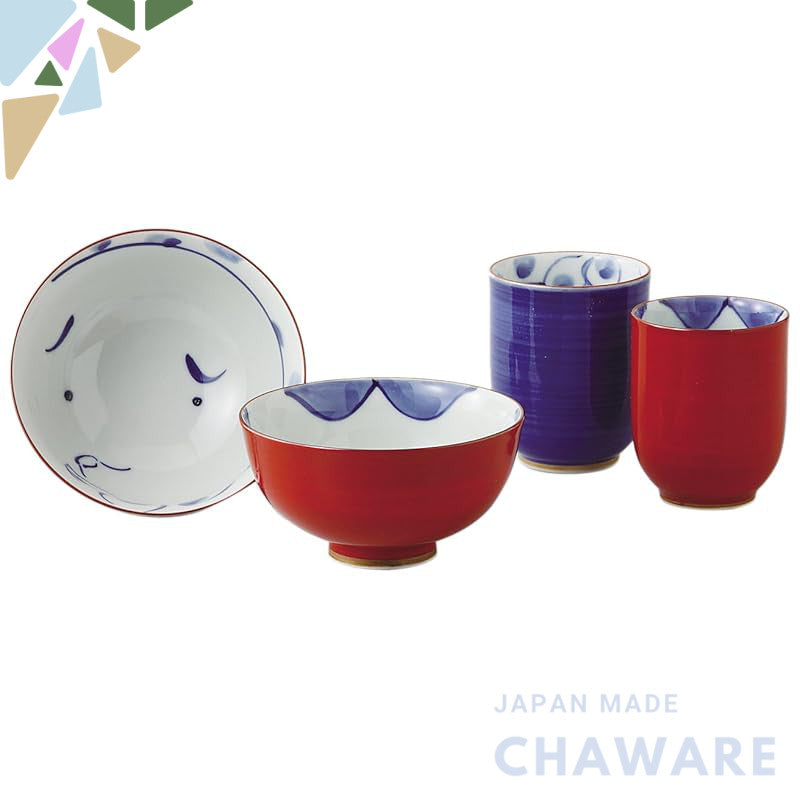 【made in japan】
Nishikai Pottery Hasami-Yaki Rice Bowl and Teacup Pair Set (Gift Box Included) 11521 - Featuring O-kame 