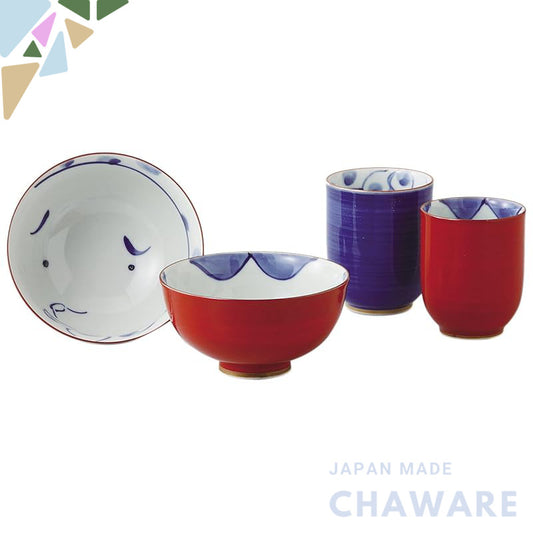 【made in japan】
Nishikai Pottery Hasami-Yaki Rice Bowl and Teacup Pair Set (Gift Box Included) 11521 - Featuring O-kame 