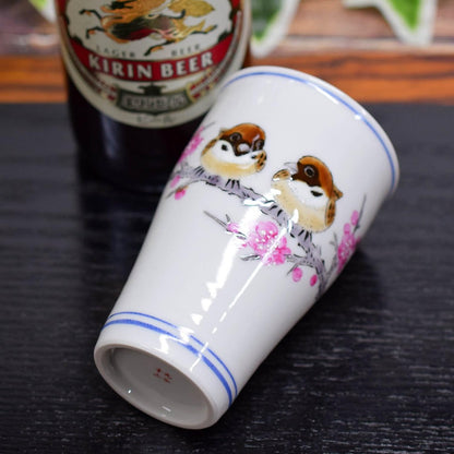 【made in japan】
Waza no Kura Stylish Beer Glass - Ceramic Sakeware, Kutani Porcelain Sparrow Design, Premium Japanese Brand Tableware Cup, Made in Japan.