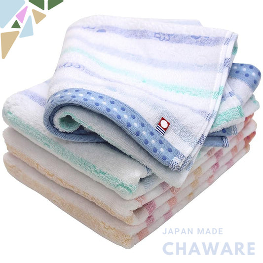 Imabari Certified Face Towel Set – Hiorie Striped Jacquard Lyric, Assorted 4 Pack, Made in Japan, Quick-Drying, 100% Cot
