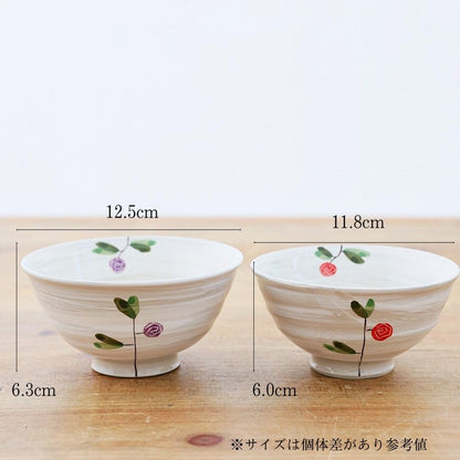【made in japan】
Hasami Porcelain Pair of Rice Bowls - Kihou Kiln with White Slip Flower Design, Ideal for Couples, Perfect for Rice, Gift for Weddings and Special Occasions