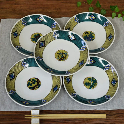 Waza no Kura Plate Set - Stylish Tableware - Kutani-yaki Small Plates - Set of 5 - Round Pattern - Ceramic Japanese Tableware - Serving Plates - Made in Japan
