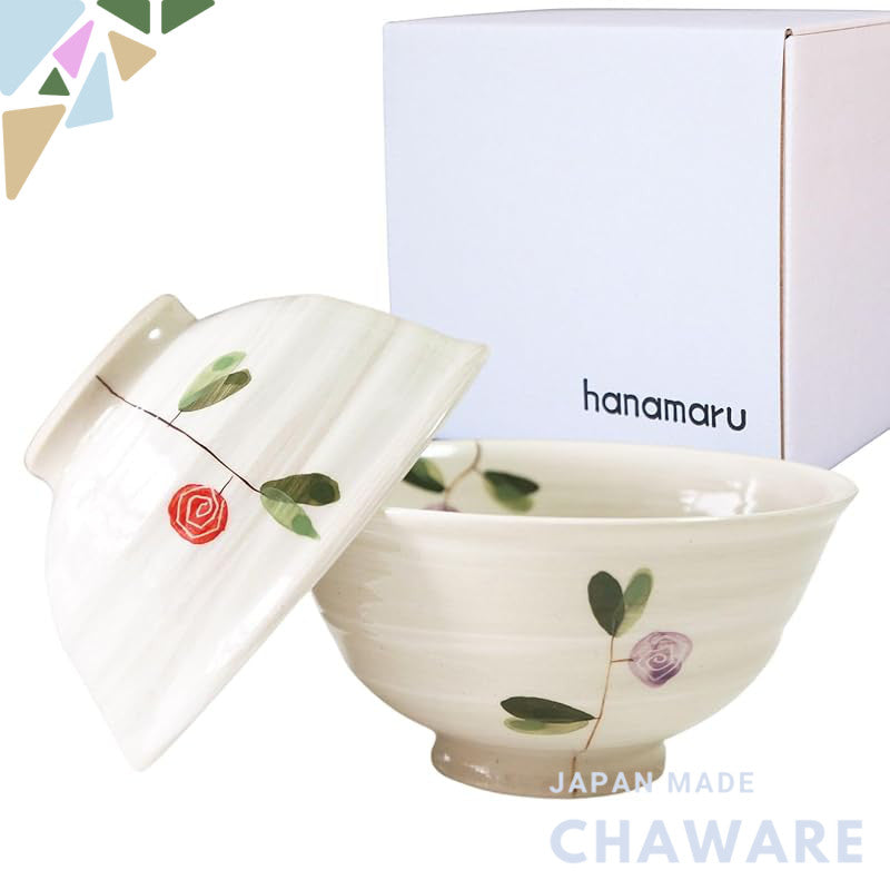 【made in japan】
Hasami Porcelain Pair of Rice Bowls - Kihou Kiln with White Slip Flower Design, Ideal for Couples, Perfe