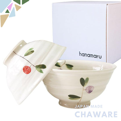 【made in japan】
Hasami Porcelain Pair of Rice Bowls - Kihou Kiln with White Slip Flower Design, Ideal for Couples, Perfe