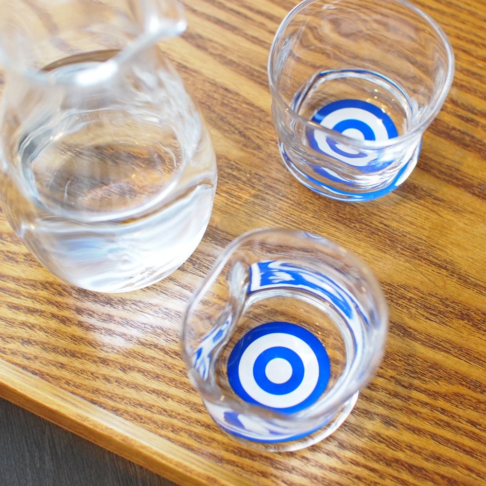 ADERIA Sake Set Clear (1 Carafe 290ml, 2 Cups 100ml)Tasting Sake Glass Gift Set in Box Made in Japan