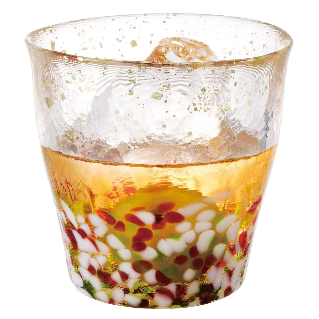 ADERIA Tsugaru Biidoro Ice Flower Gold Color Rock Glass Spring 300ml Made in Japan with Special Wooden Box