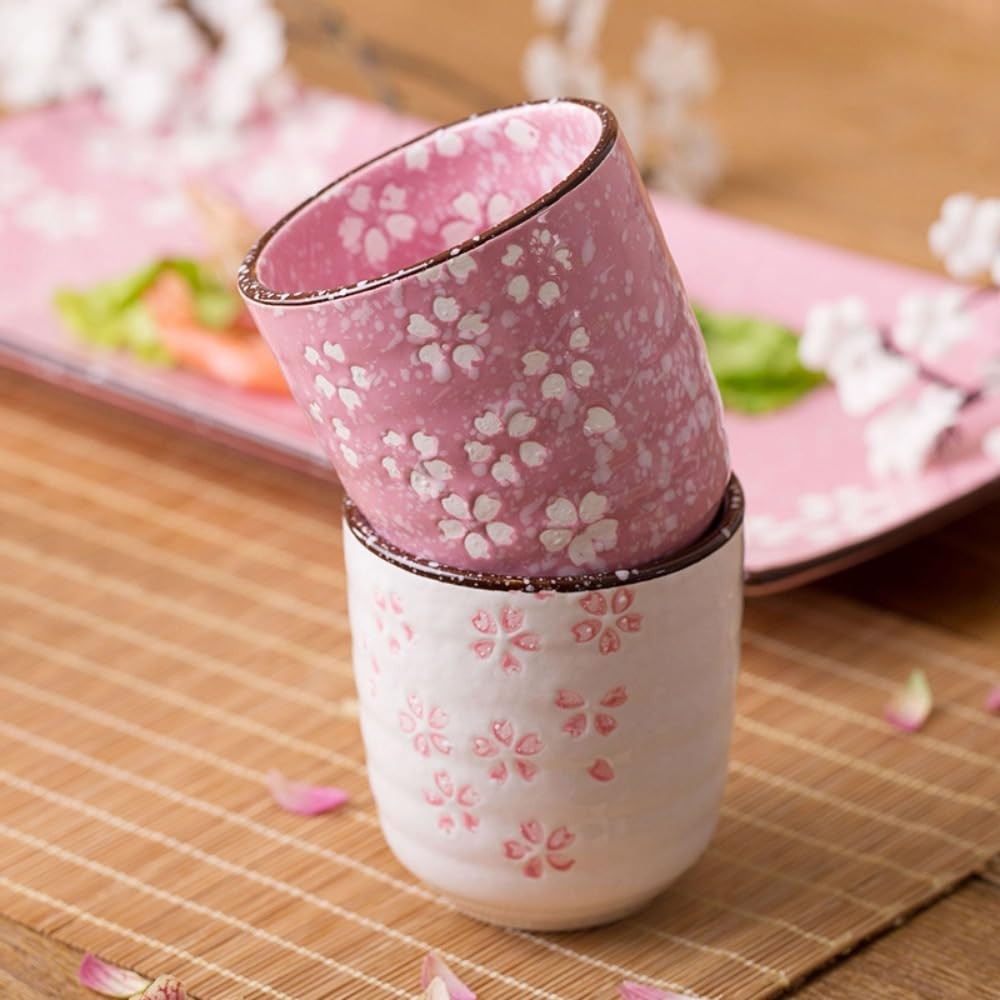 【made in japan】
Stylish Japanese Ceramic Couple Yunomi Tea Cups Set by Wazano Kura - Perfect for Wedding Anniversaries (Pink) - Imported Tableware Gift for Couples