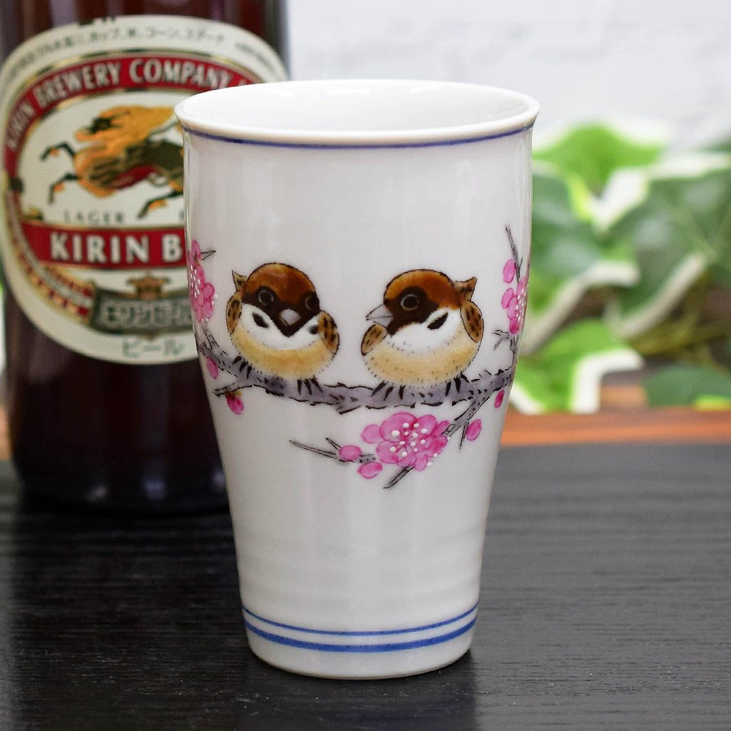 【made in japan】
Waza no Kura Stylish Beer Glass - Ceramic Sakeware, Kutani Porcelain Sparrow Design, Premium Japanese Brand Tableware Cup, Made in Japan.