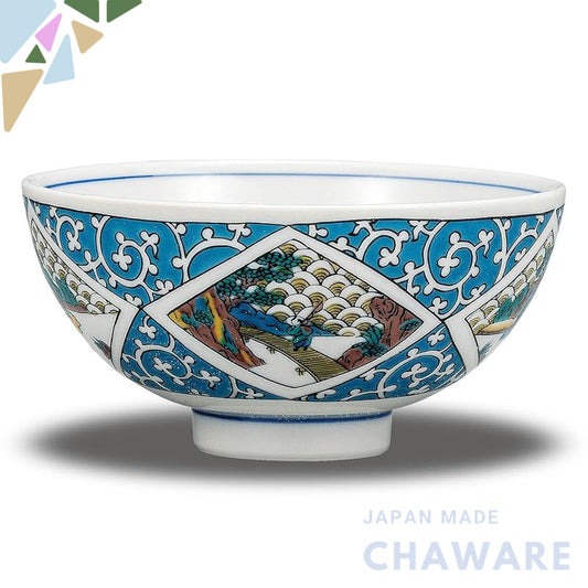 【made in japan】
Stylish Japanese Kyo-Yaki Rice Bowl by Waza no Kura - Elegant ceramic dish with arabesque design. Perfec