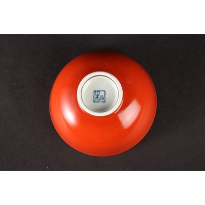[Made in Japan] Hasami Ware Rice Bowl with Akame Pattern in Red - Traditional Japanese Ceramic Tableware, Perfect for Serving Rice and Side Dishes, Item No. 73034.