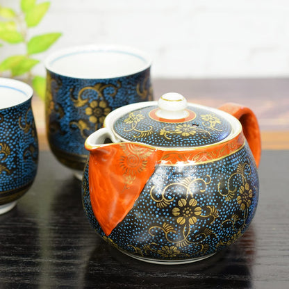 【made in japan】
Kutani Ceramic Teacup and Teapot Set, Aoyoroi-sen Design, Traditional Japanese Tableware, Made in Japan